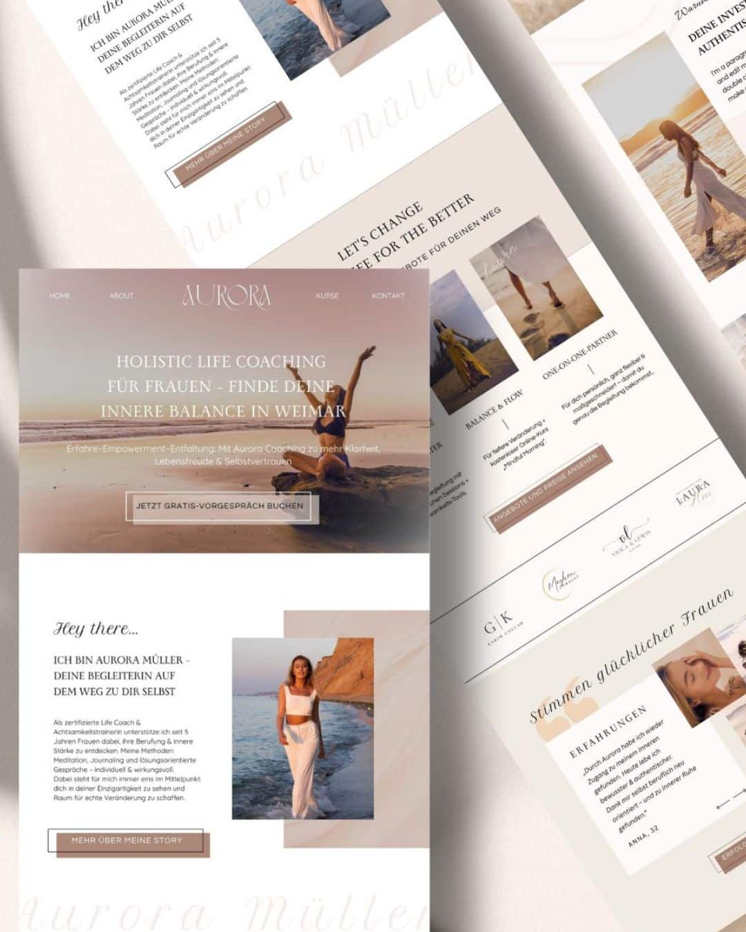 Ansicht eines Webdesign-Mockups für Holistic Life Coaching – professionelle Webseite mit modernem Look.